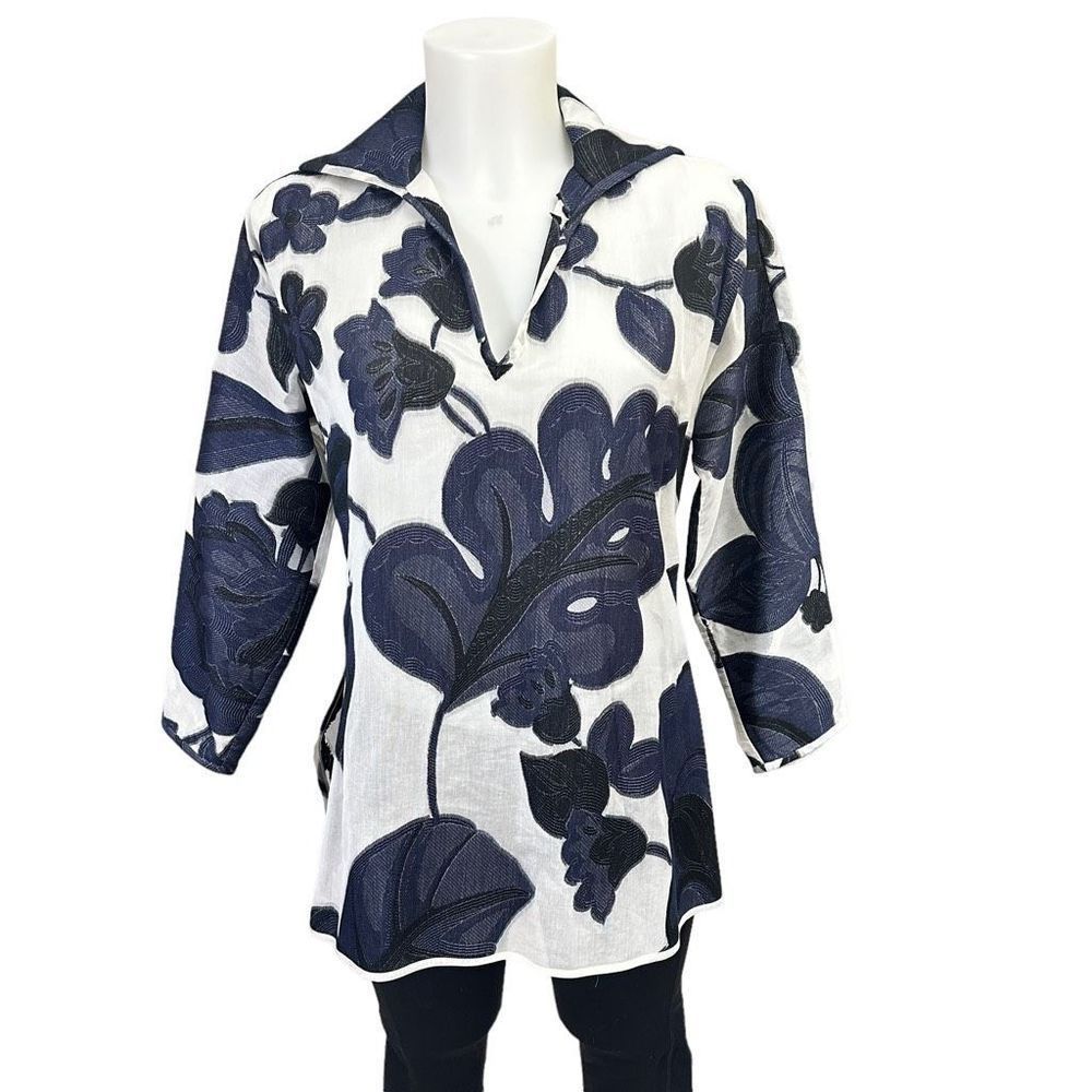 YEOHLEE New York Blue Floral Embroidered Tunic Top Silk Blend size small